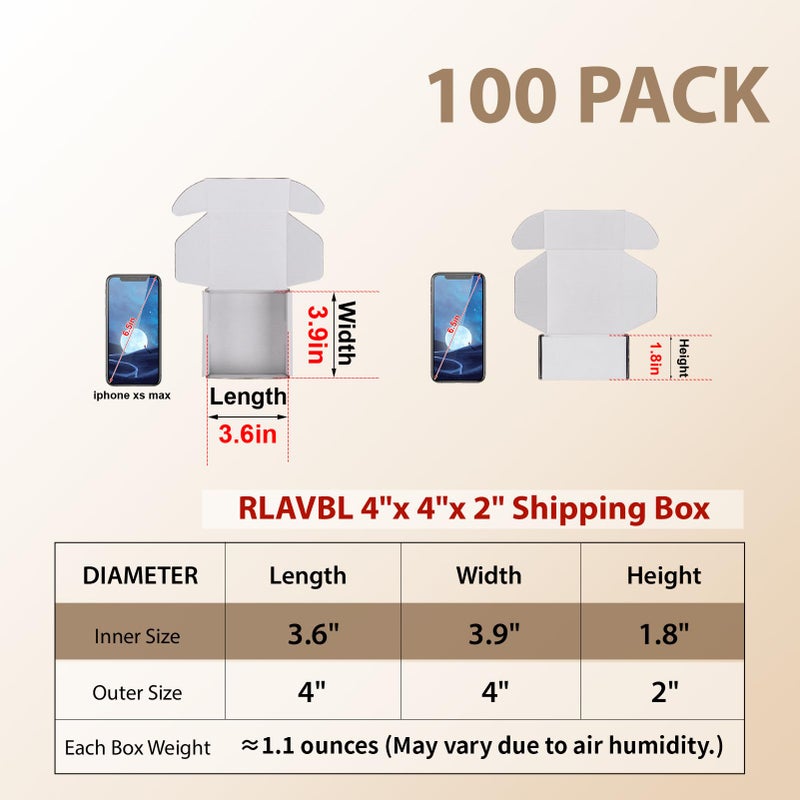 RLAVBL 4x4x2 Inches Shipping Boxes Set of 25, White Small Corrugated Cardboard Box, Mailer Boxes for Packing Small Business - Image 2